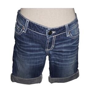BKE Denim Sabrina Jean Shorts Size 27 Mid Rise Cuffed Blue Distressed Rhinestone